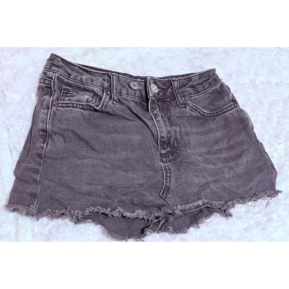 BDG Urban Outfitters Black Distressed Denim Mom Skirt Frayed‎ Hem Size W25 L32